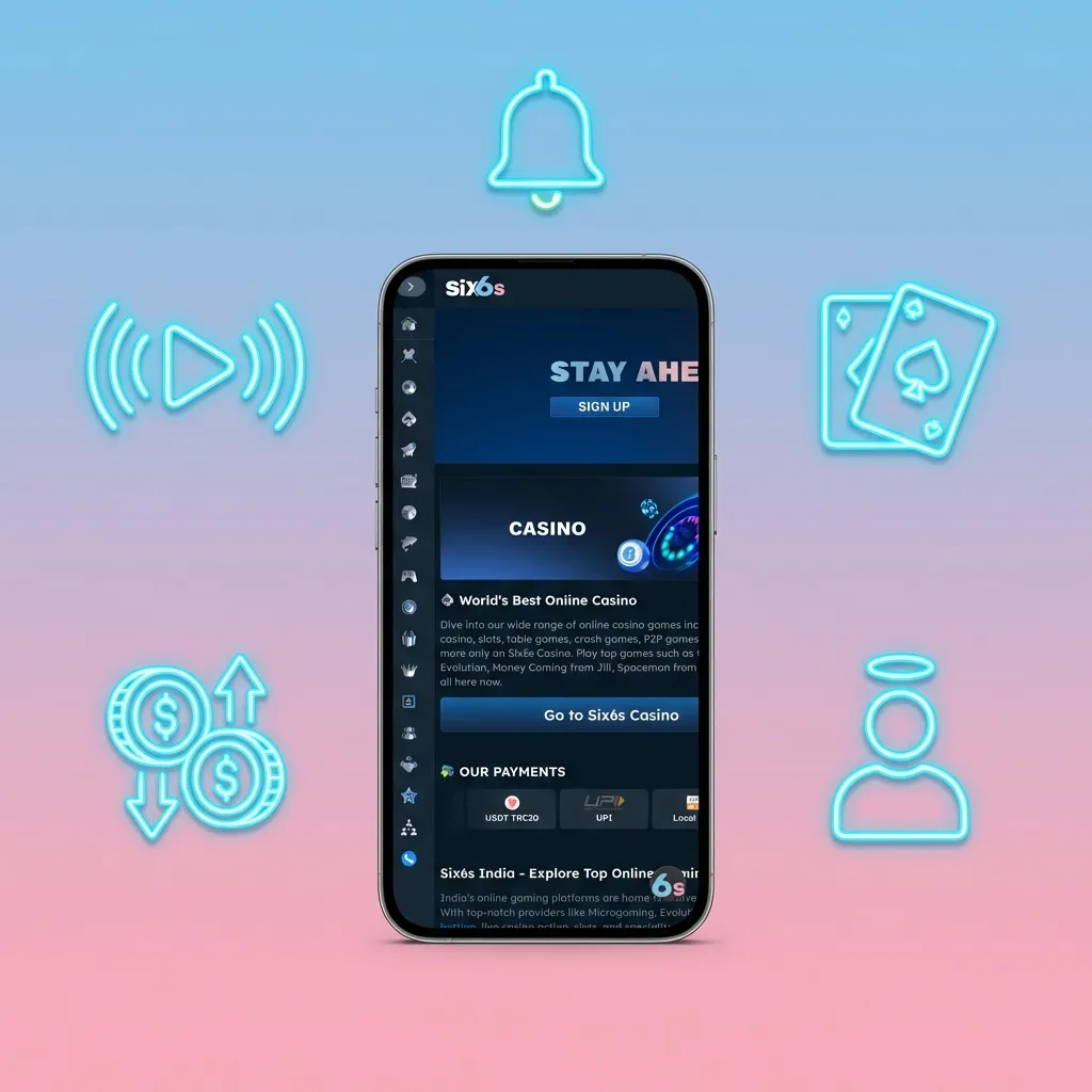 Six6s mobile app interface showing betting options, casino games, and local payment methods for Bangladesh users